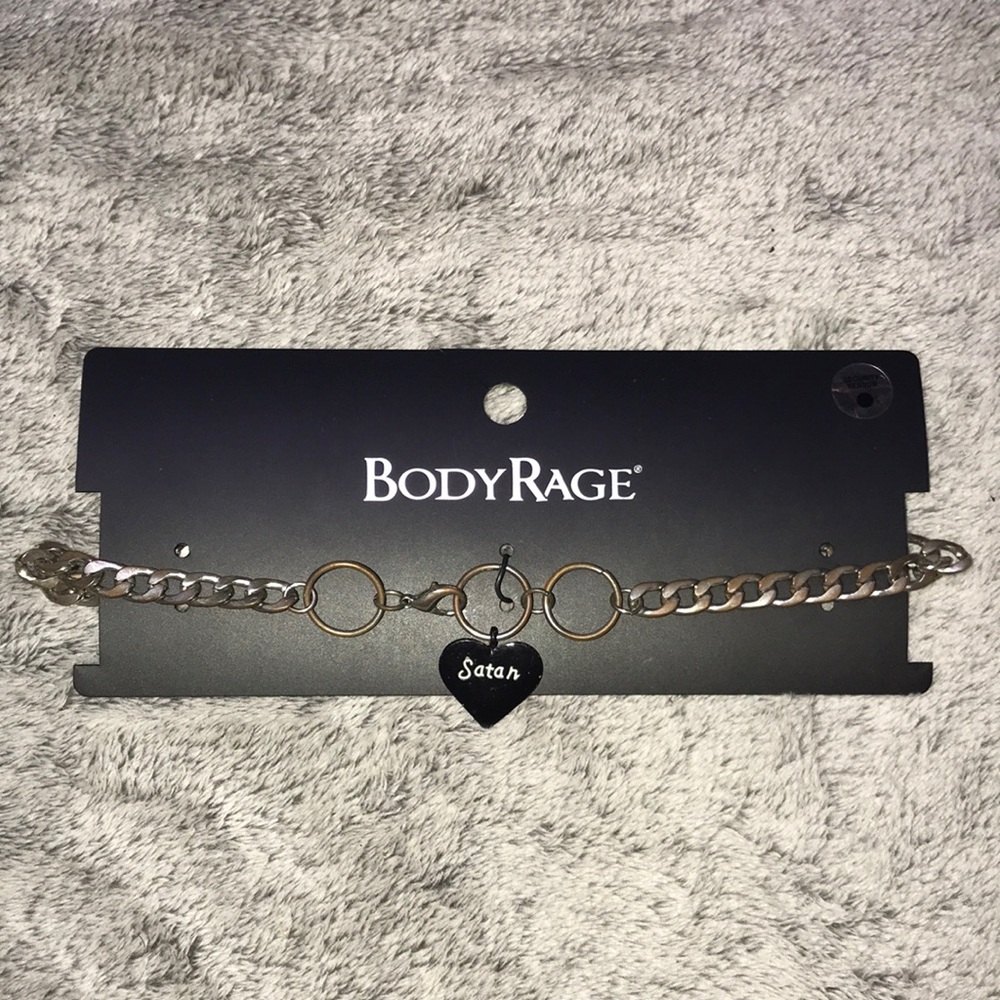 BodyRage Silver Chain Choker with Black Heart Charm